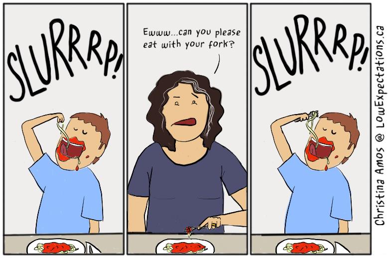spaghetti fork slurrrp rude funny communicating